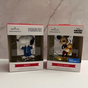 NIB Hallmark Peanuts Snoopy and Disney Mickey & Pluto Christmas Ornament Lot